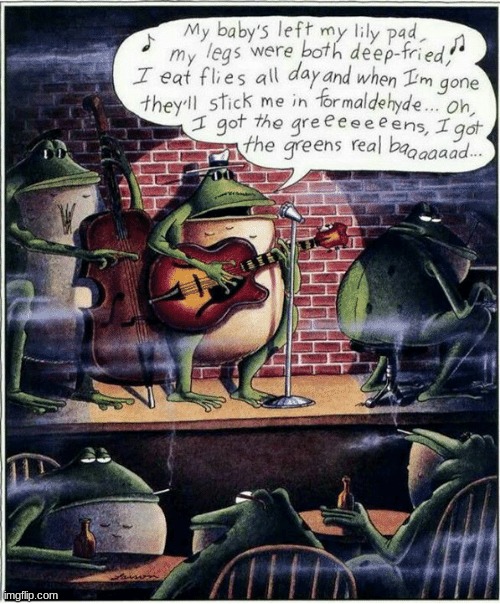 image tagged in far side,comics/cartoons,kermit the frog,frog,pepe the frog,guitar | made w/ Imgflip meme maker