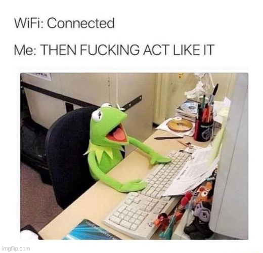 Shit | image tagged in kermit the frog,memes,funny,wifi,confused screaming | made w/ Imgflip meme maker