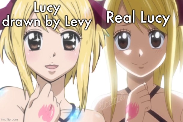 Lucy Heartfilia Drawing | Lucy drawn by Levy; Real Lucy | image tagged in fairy tail,fairy tail meme,levy mcgarden,lucy heartfilia,memes,anime | made w/ Imgflip meme maker