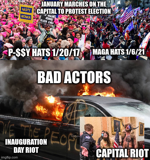 Post election marches on the Capital... with bad actors. | image tagged in inauguration day riot,jan 20th,jan 20th 2017 | made w/ Imgflip meme maker