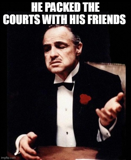 godfather | HE PACKED THE COURTS WITH HIS FRIENDS | image tagged in godfather | made w/ Imgflip meme maker