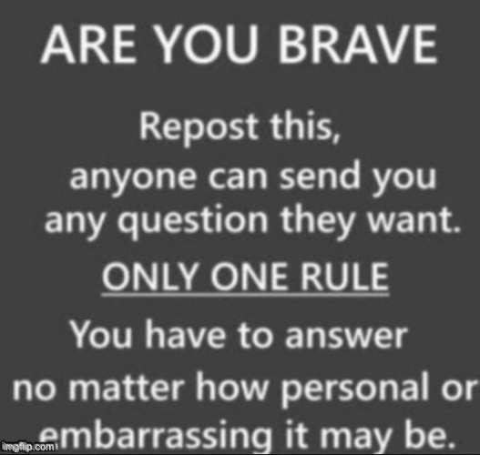 Ask anything! | image tagged in are you brave challenge | made w/ Imgflip meme maker