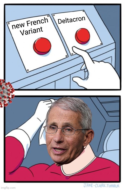 Deltacron | Deltacron; new French Variant | image tagged in memes,two buttons,dr fauci,coronavirus,covid-19,deltacron | made w/ Imgflip meme maker