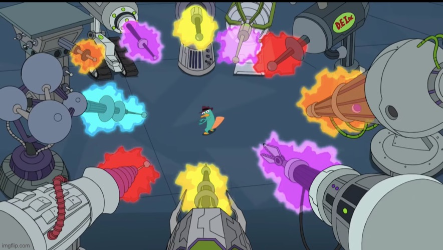 Inators pointed at Perry the Platypus | image tagged in inators pointed at perry the platypus | made w/ Imgflip meme maker