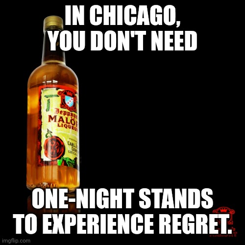 Malort | IN CHICAGO, YOU DON'T NEED; ONE-NIGHT STANDS TO EXPERIENCE REGRET. | image tagged in malort | made w/ Imgflip meme maker