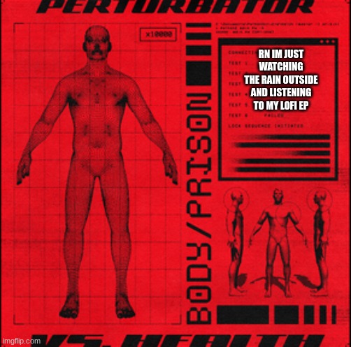 and depressed slow mix also the two really mix | RN IM JUST WATCHING THE RAIN OUTSIDE AND LISTENING TO MY LOFI EP | image tagged in body/prison | made w/ Imgflip meme maker