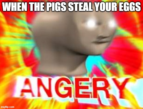 Surreal Angery | WHEN THE PIGS STEAL YOUR EGGS | image tagged in surreal angery | made w/ Imgflip meme maker