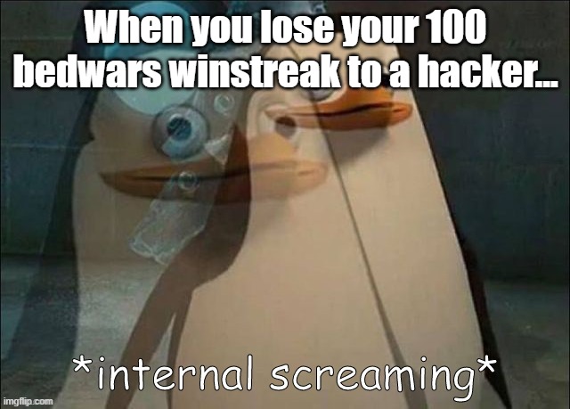When you lose a 100 bedwars winstreak to a hacker |  When you lose your 100 bedwars winstreak to a hacker... | image tagged in private internal screaming,minecraft | made w/ Imgflip meme maker