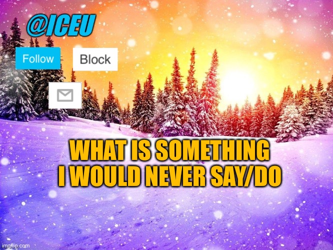 Trend ig | WHAT IS SOMETHING I WOULD NEVER SAY/DO | image tagged in iceu template | made w/ Imgflip meme maker