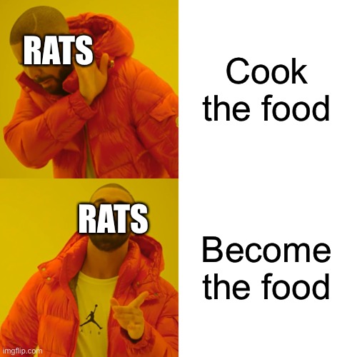 Drake Hotline Bling Meme | Cook the food Become the food RATS RATS | image tagged in memes,drake hotline bling | made w/ Imgflip meme maker