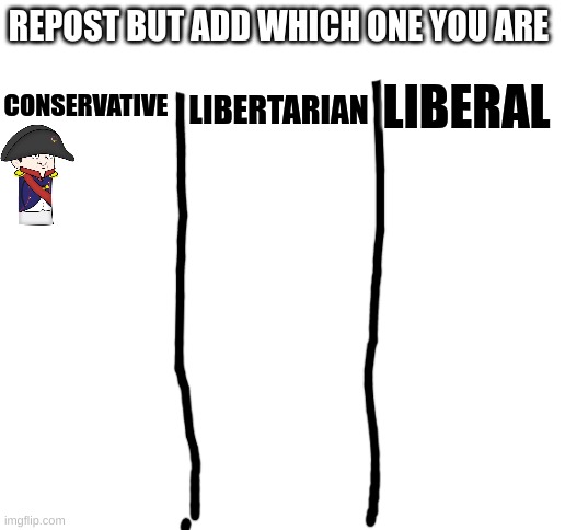 Repost and but add yourself | REPOST BUT ADD WHICH ONE YOU ARE; LIBERAL; LIBERTARIAN; CONSERVATIVE | image tagged in blank white template,repost | made w/ Imgflip meme maker