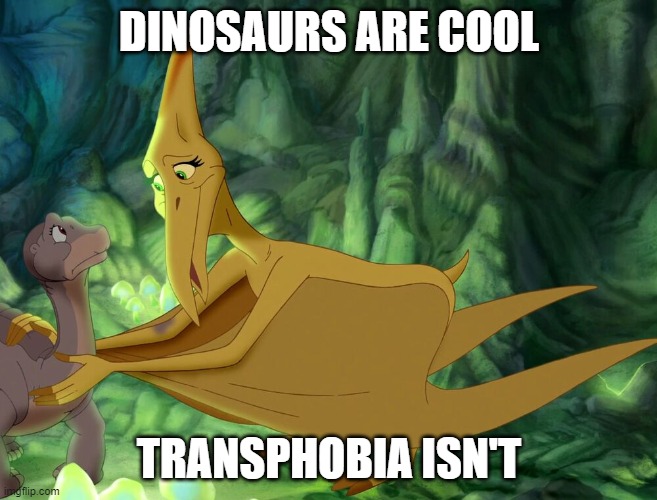 If dinosaurs can be cool with trans, you can too |  DINOSAURS ARE COOL; TRANSPHOBIA ISN'T | image tagged in trans,land before time | made w/ Imgflip meme maker