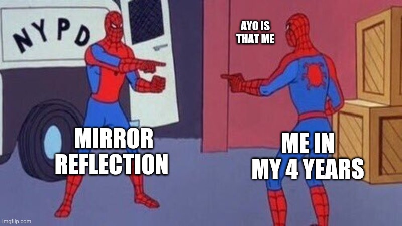 This was true | AYO IS THAT ME; MIRROR REFLECTION; ME IN MY 4 YEARS | image tagged in spiderman pointing at spiderman | made w/ Imgflip meme maker