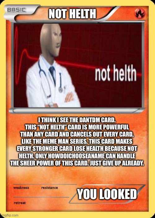 High Quality Not helth card Blank Meme Template