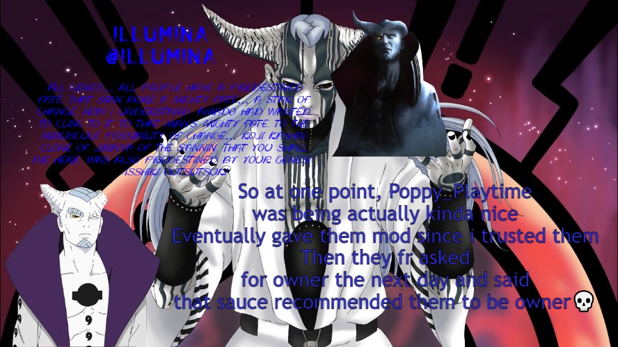So at one point, Poppy_Playtime was being actually kinda nice
Eventually gave them mod since i trusted them
Then they fr asked for owner the next day and said that sauce recommended them to be owner💀 | made w/ Imgflip meme maker