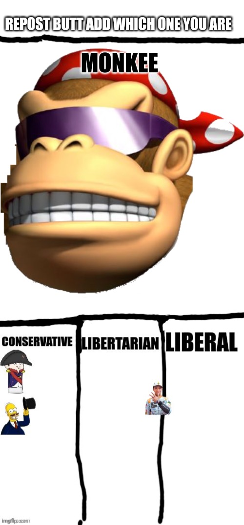 REPOST BUTT ADD WHICH ONE YOU ARE MONKEE | image tagged in monkee | made w/ Imgflip meme maker