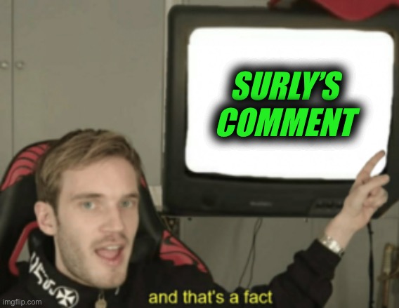 and that's a fact | SURLY’S COMMENT | image tagged in and that's a fact | made w/ Imgflip meme maker
