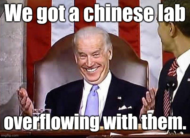 biden when he gets away with it. | We got a chinese lab overflowing with them. | image tagged in biden when he gets away with it | made w/ Imgflip meme maker