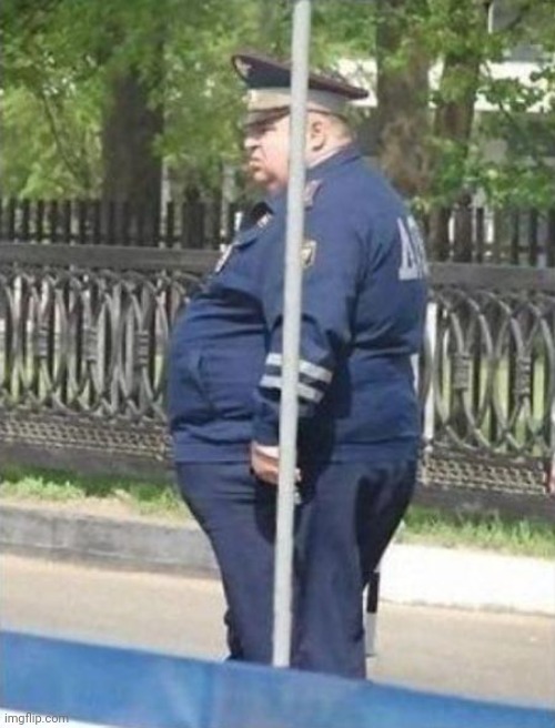 Fat cop behind pole | image tagged in fat cop behind pole | made w/ Imgflip meme maker
