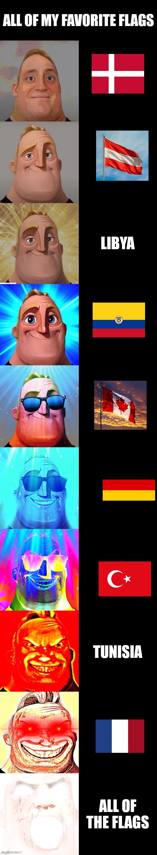Mr Incredibles Becoming Canny Flags |  ALL OF MY FAVORITE FLAGS; LIBYA; TUNISIA; ALL OF THE FLAGS | image tagged in mr incredible becoming canny | made w/ Imgflip meme maker