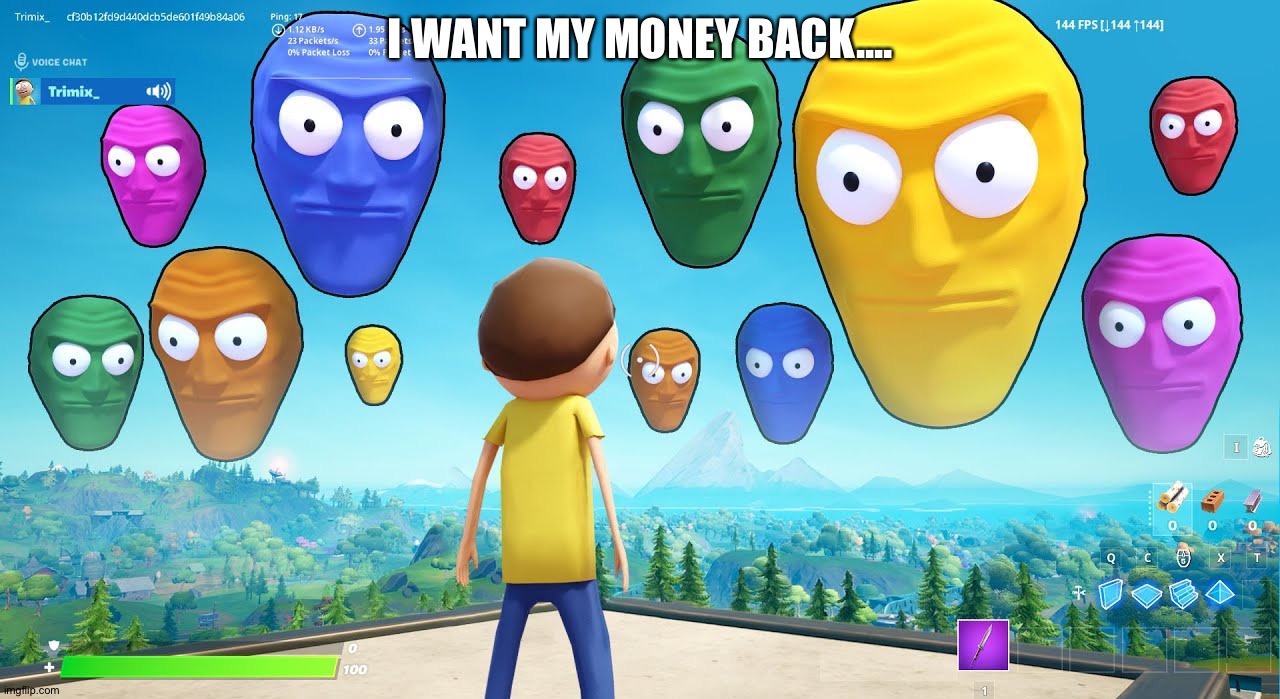 Floating heads starring at your soul | I WANT MY MONEY BACK.... | image tagged in floating heads starring at your soul | made w/ Imgflip meme maker