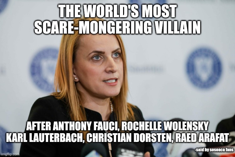 Beatrice Mahler. | THE WORLD'S MOST SCARE-MONGERING VILLAIN; AFTER ANTHONY FAUCI, ROCHELLE WOLENSKY KARL LAUTERBACH, CHRISTIAN DORSTEN, RAED ARAFAT; -said by sosoaca fans | image tagged in beatrice mahler,coronavirus,covid-19,romania | made w/ Imgflip meme maker