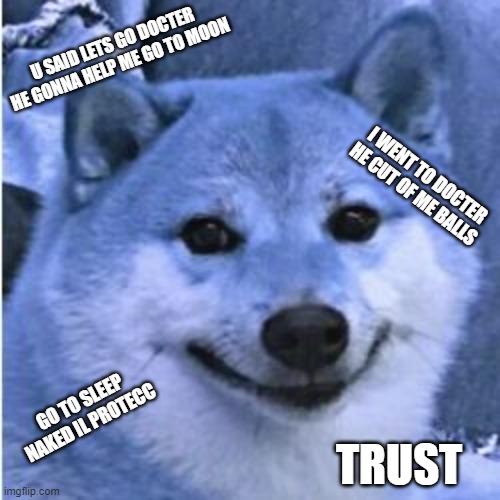 U SAID LETS GO DOCTER HE GONNA HELP ME GO TO MOON; I WENT TO DOCTER HE CUT OF ME BALLS; GO TO SLEEP NAKED IL PROTECC; TRUST | made w/ Imgflip meme maker