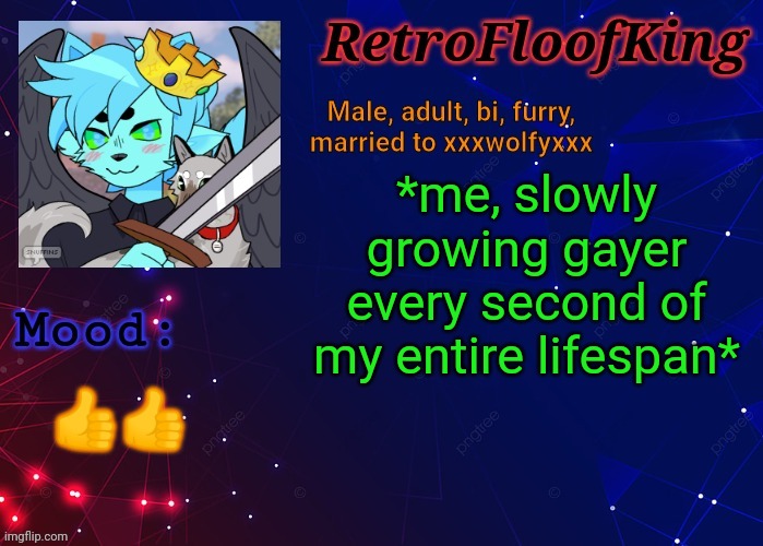 :) | *me, slowly growing gayer every second of my entire lifespan*; 👍👍 | image tagged in retrofloofking official announcement template | made w/ Imgflip meme maker