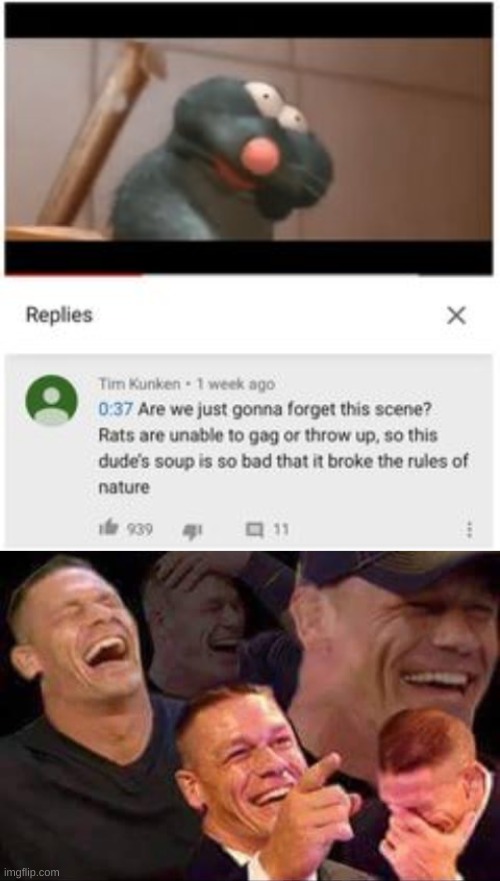 I mean, he's not wrong | image tagged in john cena laughing,memes,youtube | made w/ Imgflip meme maker