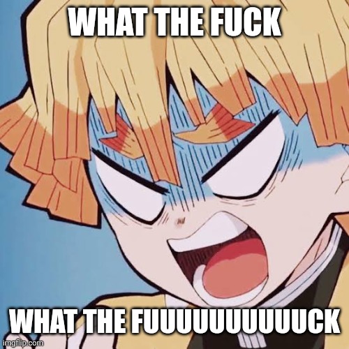 Angry Zenitsu | WHAT THE FUCK WHAT THE FUUUUUUUUUUCK | image tagged in angry zenitsu | made w/ Imgflip meme maker