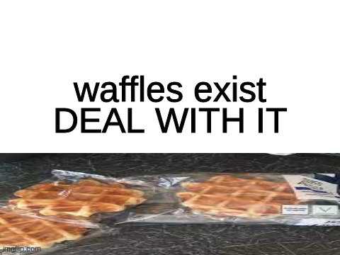 waffle | waffles exist; DEAL WITH IT | image tagged in blank white template | made w/ Imgflip meme maker
