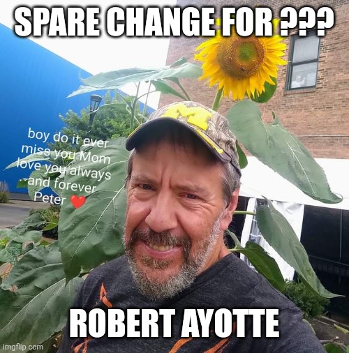 Spare Change For? | SPARE CHANGE FOR ??? ROBERT AYOTTE | image tagged in peter plant,robert mueller,upvote begging,begging,fun | made w/ Imgflip meme maker