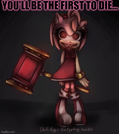 Amy.exe | YOU'LL BE THE FIRST TO DIE... | image tagged in amyexe,sonicexe,sonic the hedgehog,amy rose | made w/ Imgflip meme maker