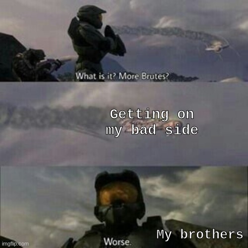Dont do it, kids |  Getting on my bad side; My brothers | image tagged in what is it more brutes,halo,brothers,we don't do that here | made w/ Imgflip meme maker