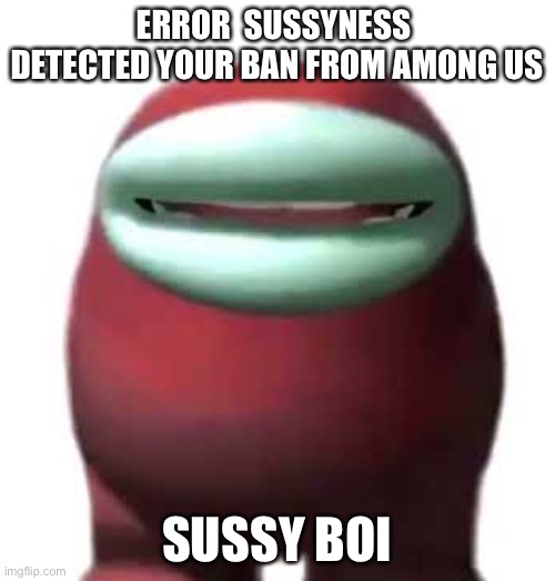 Banned |  ERROR  SUSSYNESS  DETECTED YOUR BAN FROM AMONG US; SUSSY BOI | image tagged in amogus sussy | made w/ Imgflip meme maker