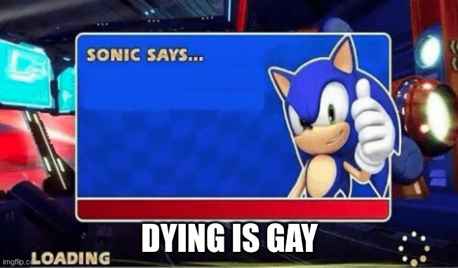 Sonic Says | DYING IS GAY | image tagged in sonic says | made w/ Imgflip meme maker