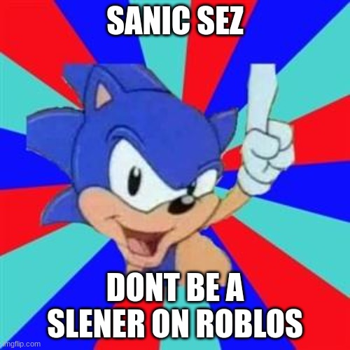 Sonic sez | SANIC SEZ; DONT BE A SLENER ON ROBLOS | image tagged in sonic sez | made w/ Imgflip meme maker
