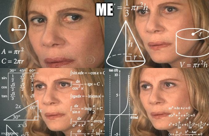 Calculating meme | ME | image tagged in calculating meme | made w/ Imgflip meme maker