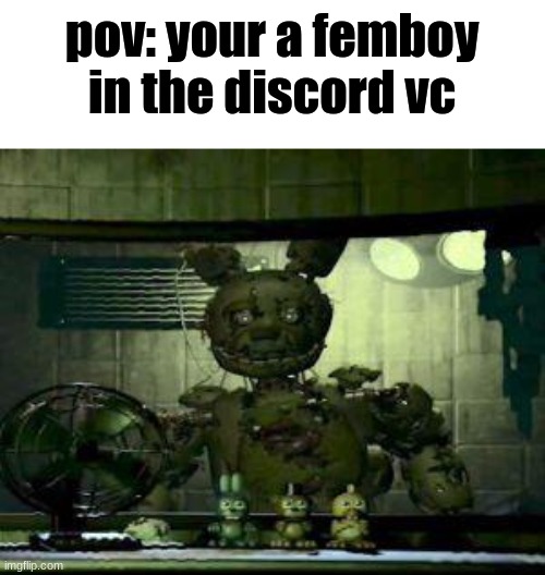 im staring | pov: your a femboy in the discord vc | image tagged in fnaf springtrap in window | made w/ Imgflip meme maker