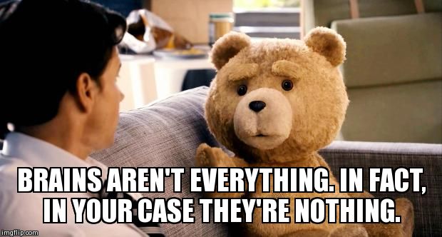 BRAINS AREN'T EVERYTHING. IN FACT, IN YOUR CASE THEY'RE NOTHING. | image tagged in funny,ted | made w/ Imgflip meme maker