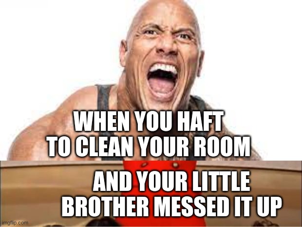 the rock | WHEN YOU HAFT TO CLEAN YOUR ROOM; AND YOUR LITTLE BROTHER MESSED IT UP | image tagged in nun | made w/ Imgflip meme maker