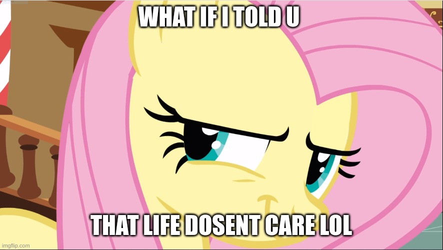 Evil Fluttershy (MLP) | WHAT IF I TOLD U THAT LIFE DOSENT CARE LOL | image tagged in evil fluttershy mlp | made w/ Imgflip meme maker