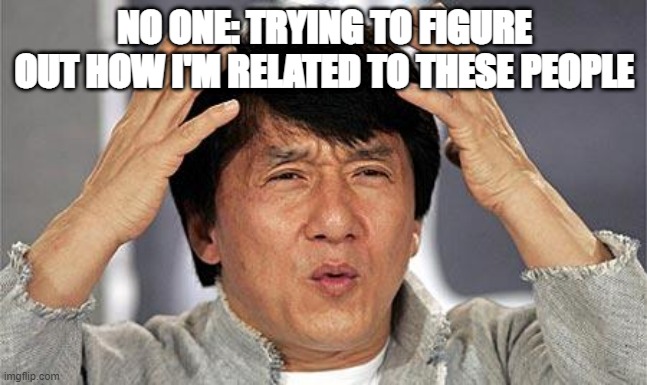 confused face | NO ONE: TRYING TO FIGURE OUT HOW I'M RELATED TO THESE PEOPLE | image tagged in confused face | made w/ Imgflip meme maker