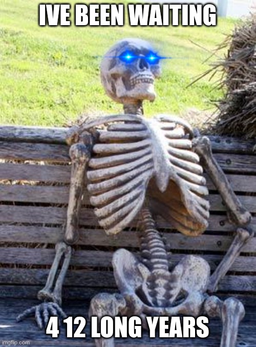 Waiting Skeleton Meme | IVE BEEN WAITING 4 12 LONG YEARS | image tagged in memes,waiting skeleton | made w/ Imgflip meme maker