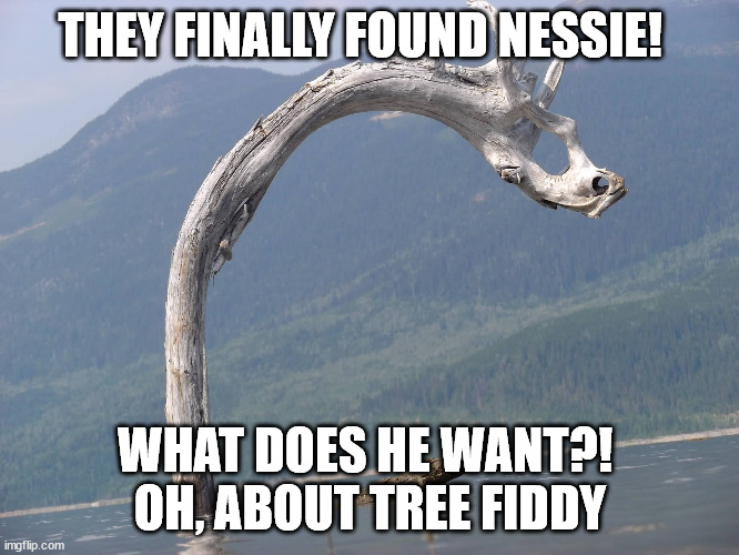 loch ness monsta | THEY FINALLY FOUND NESSIE! WHAT DOES HE WANT?! 
OH, ABOUT TREE FIDDY | image tagged in southpark,loch ness monster | made w/ Imgflip meme maker