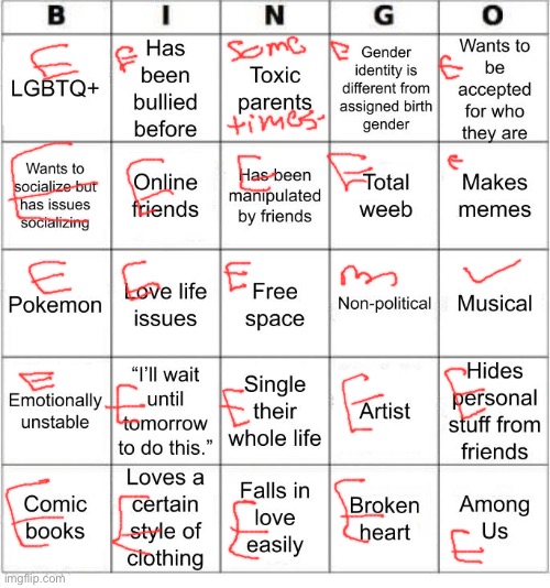 TheSuitedGayWeeb's Bingo | image tagged in jer-sama's bingo | made w/ Imgflip meme maker