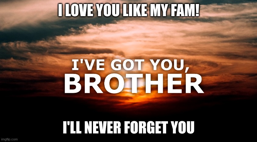 I LOVE YOU LIKE MY FAM! I'LL NEVER FORGET YOU | image tagged in we ride together we die together | made w/ Imgflip meme maker