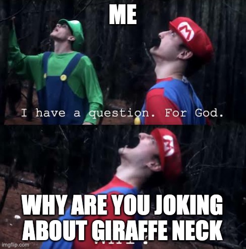 I have one question for god why | ME WHY ARE YOU JOKING ABOUT GIRAFFE NECK | image tagged in i have one question for god why | made w/ Imgflip meme maker