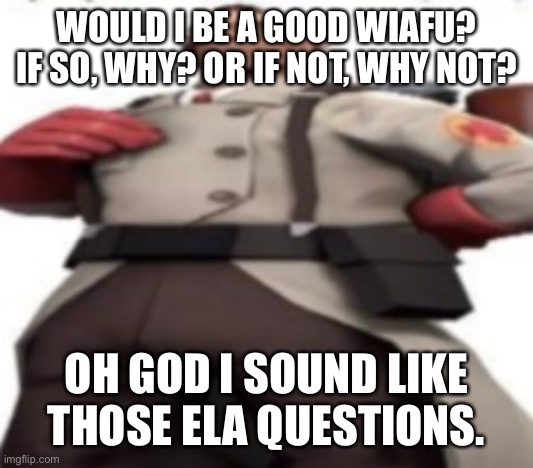 Him | WOULD I BE A GOOD WIAFU? IF SO, WHY? OR IF NOT, WHY NOT? OH GOD I SOUND LIKE THOSE ELA QUESTIONS. | image tagged in him | made w/ Imgflip meme maker