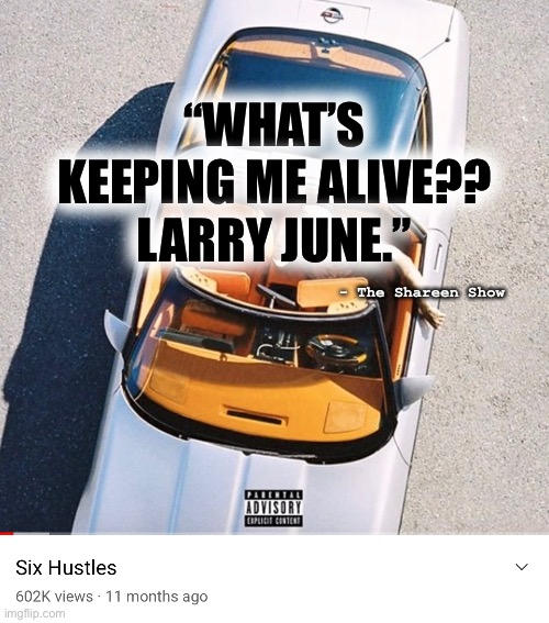 Larry |  “WHAT’S KEEPING ME ALIVE?? LARRY JUNE.”; - The Shareen Show | image tagged in larryjune,hustle,money,numbers,entrepreneur | made w/ Imgflip meme maker